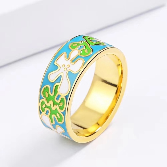 Creative Chunky Enamel 925 Silver Plated Ring SIZE 9 NWT - Picture 3 of 5